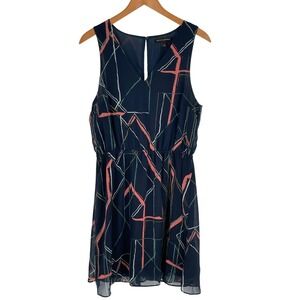 Banana Republic Womens‎ Dress 8 Fit Flare Navy Blue Abstract Chiffon Lined